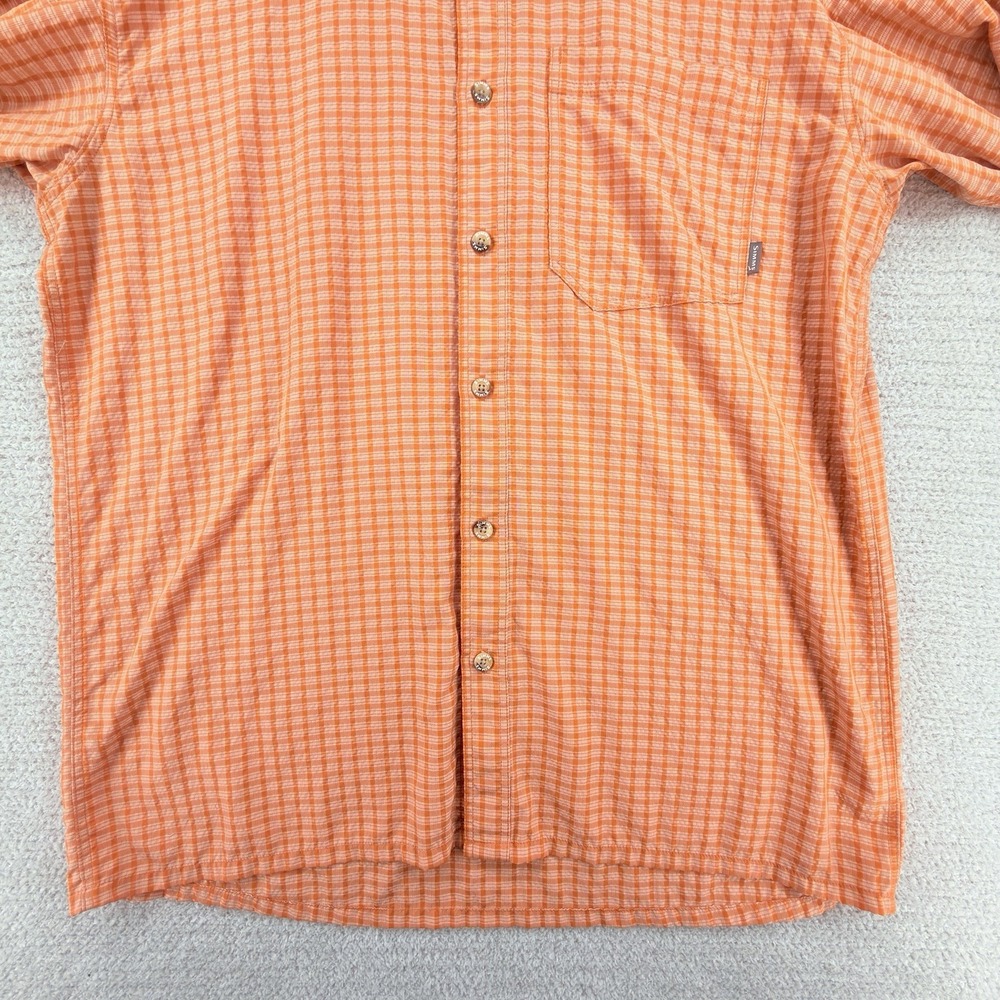 Simms Fishing Shirt Mens Large Orange Plaid Seersucker Long Sleeve Nylon Outdoor - Picture 5 of 10